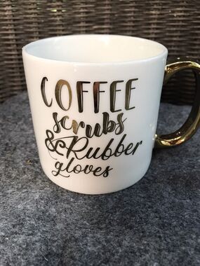 Carly & Rose Nurse Doctor Mug Coffee Scrubs & Rubber Gloves New Gift White Gold